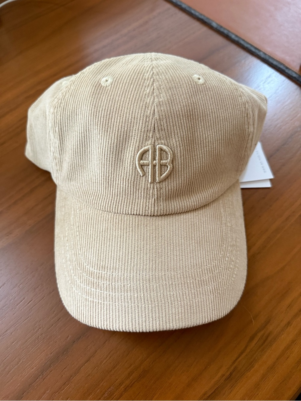 Anine Bing Beige Corduroy Logo Baseball Cap